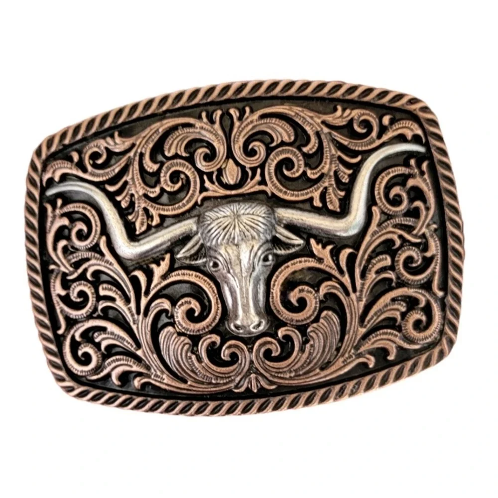 Tri-Color Texas Longhorn Western Belt Buckle - New!‎ - Picture 3 of 6
